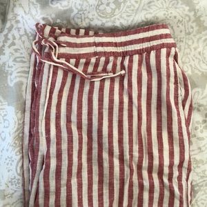 Red and white strip linen pants